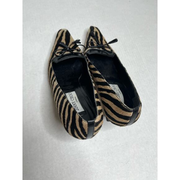 Jimmy Choo London Designer Zebra Fur Print Bow Detail Pointed Toe Kitten Heels - Picture 5 of 8
